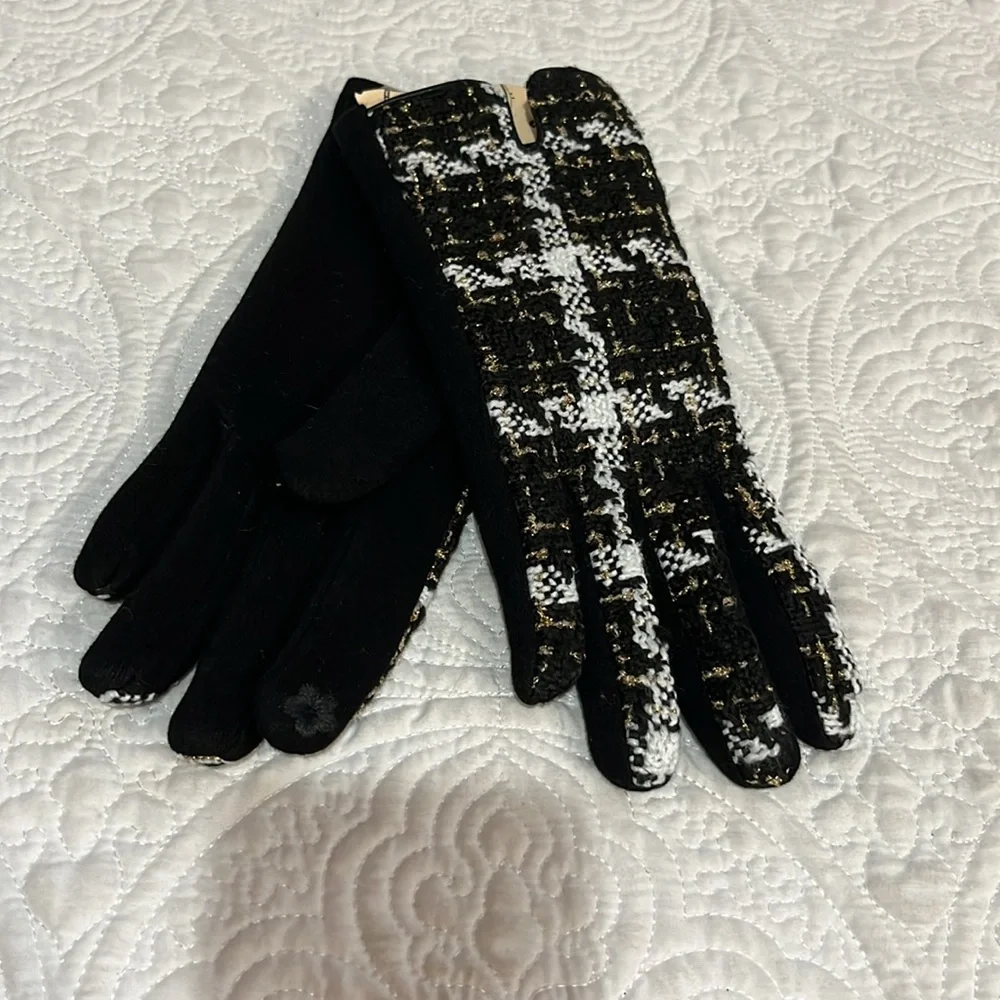 Plaid‎ Lurex tweed gloves, NWT